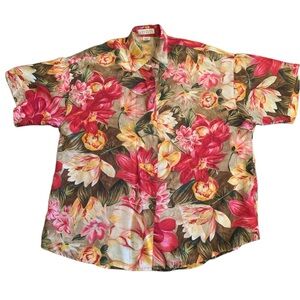 Vintage Express 100% Silk Floral Hawaiian Shirt Women’s M Tropical Oversized